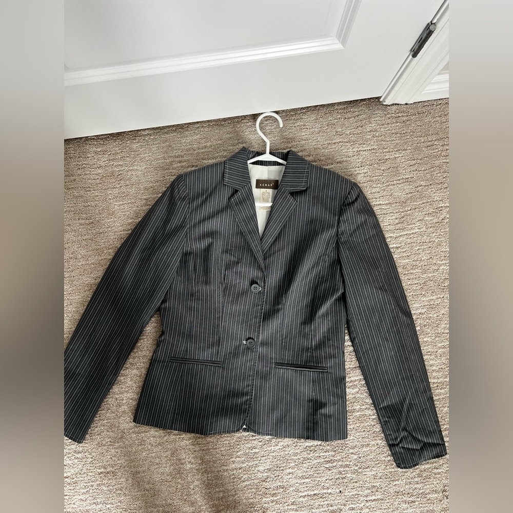 Kenar grey pinstripe blazer with shoulder pads